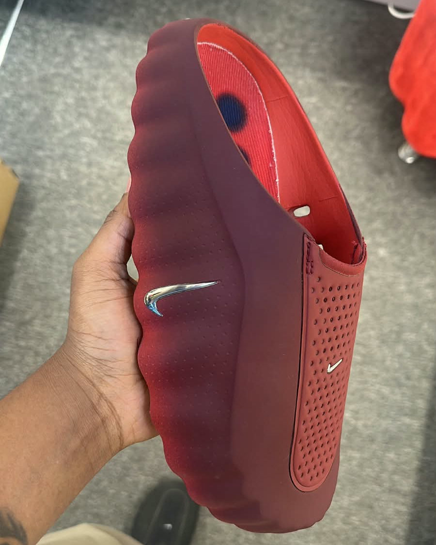Nike Mind 001 slide in team red and university red, featuring a sleek design and Nike branding, perfect for casual wear