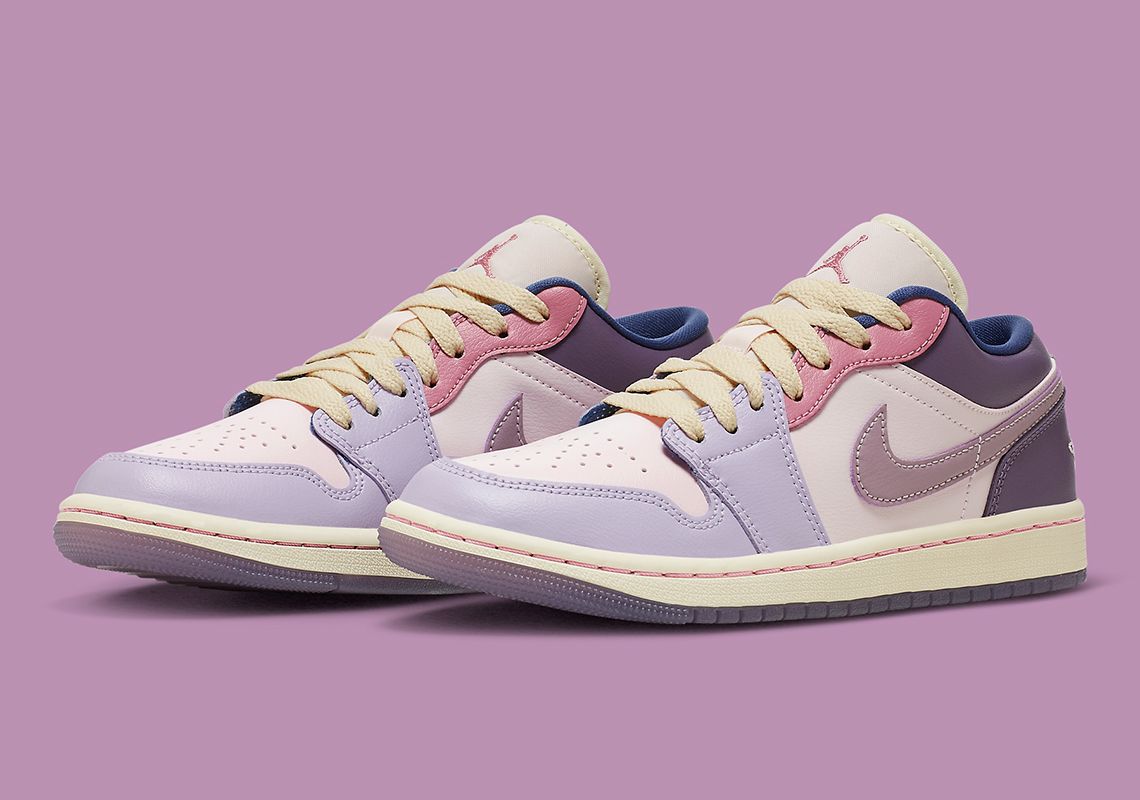 Orixa Kicks Air Jordan 1 Low Pastel Plum sneakers in lavender and pink with white accents and low-top design.