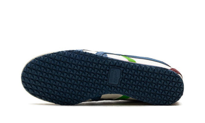 Onitsuka Tiger Mexico 66 sneakers in cream and mako blue with white accents, displayed on a plain background.