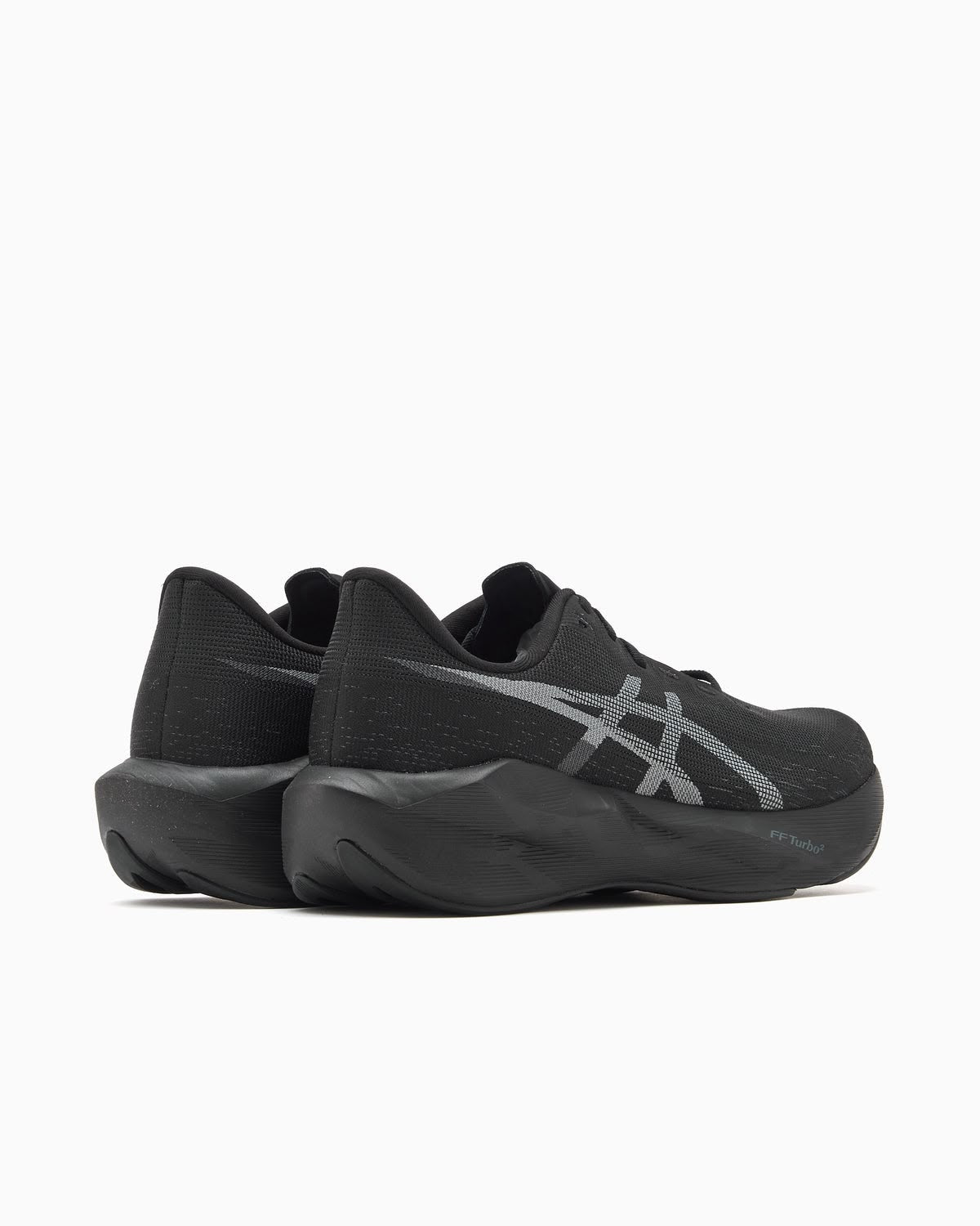 Black ASICS NOVABLAST 6 running shoes with a sleek design, featuring breathable mesh and cushioned midsoles for comfort.