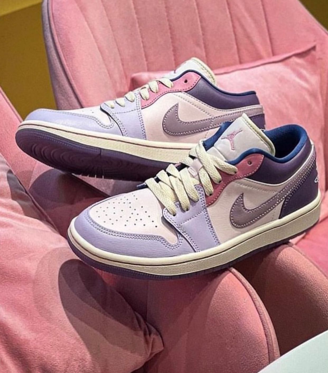 Orixa Kicks Air Jordan 1 Low "Pastel Plum" sneakers featuring purple and pink pastel color blocking on the leather upper.