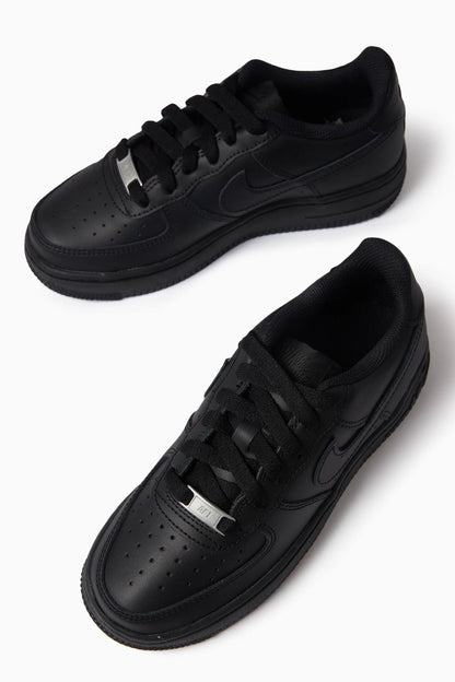 Black Nike Air Force 1 sneakers by Orixa Kicks, showing the classic low-top design with black leather and white sole.