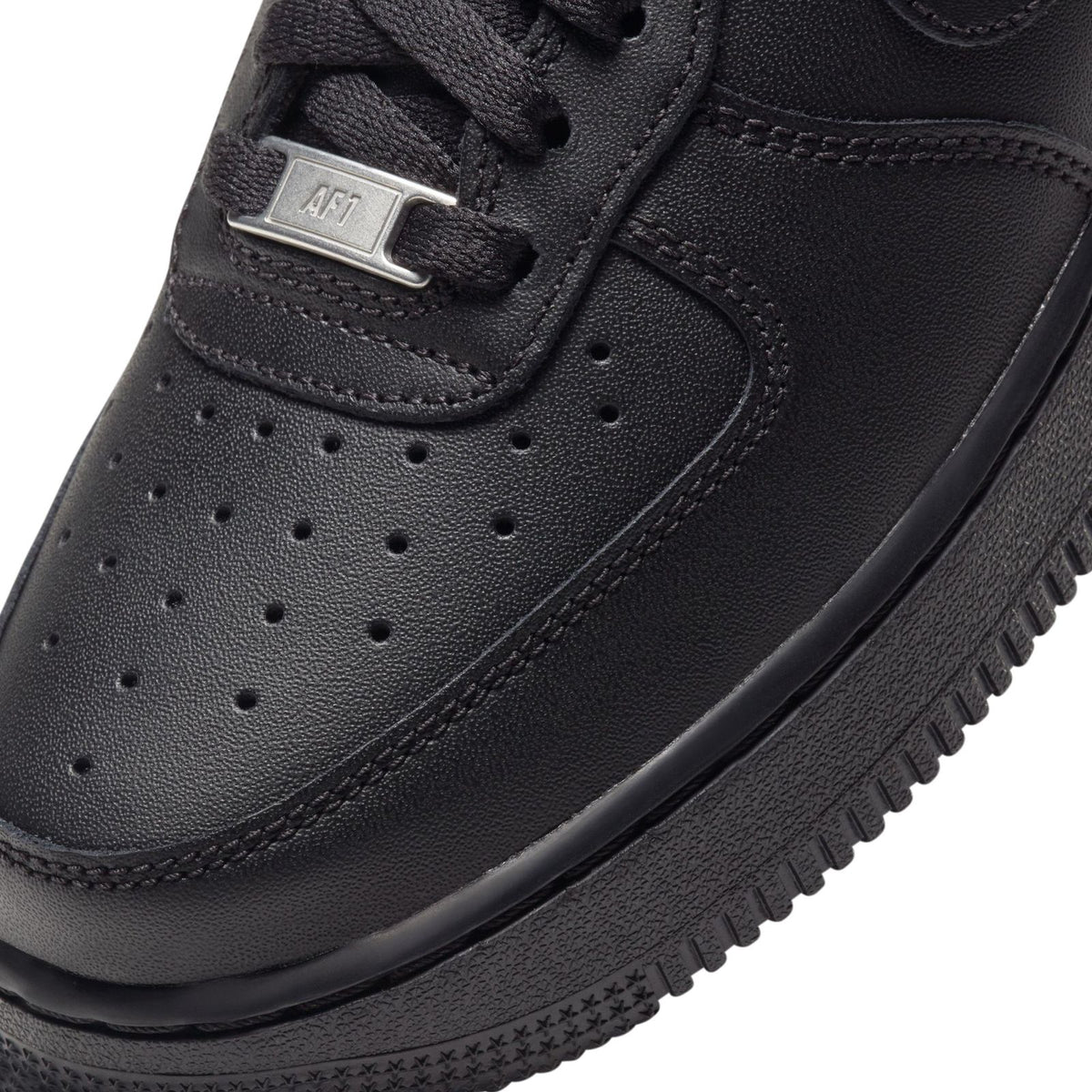 Orixa Kicks Airforce 1 black sneakers with white sole and Nike swoosh, front view showing the classic low-top design.